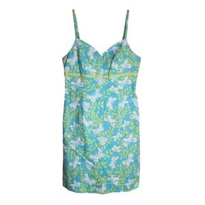 Lilly Pulitzer Dress Women's 8 Floral Butterfly Spaghetti Strap‎ Green Blue